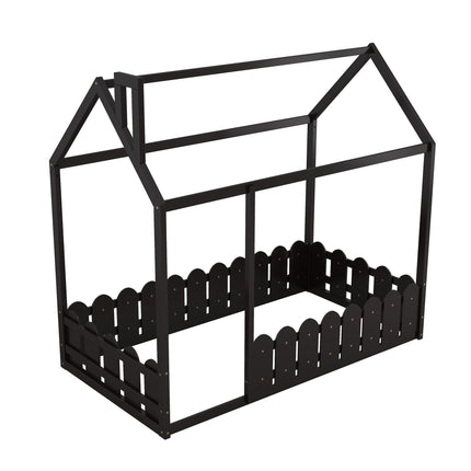 AS24- (Slats are not included) Twin Size Wood Bed House Bed Frame with Fence;  for Kids;  Teens;  Girls;  Boys - Likeshoppe 