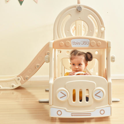 BB22- Kids Swing-N-Slide with Bus Play Structure; Freestanding Bus Toy with Slide&Swing for Toddlers; Bus Slide Set with Basketball Hoop - Likeshoppe 