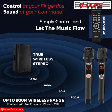CC8- 5 Core Powered PA Speaker • 1500W Peak Portable Active Powered DJ Audio System • w Bluetooth 5.1 • SD USB AUX MIC FM RCA Input • 2 Wireless UHF Microphone • Remote- ACTIVE DJ 12 2-MIC - Likeshoppe 