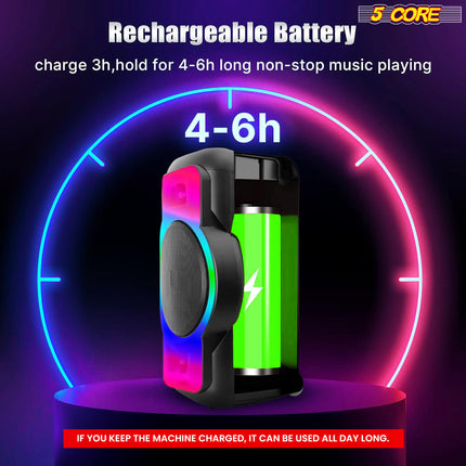 CC17- 5 Core Karaoke Machine Bluetooth Portable Singing PA Speaker System w Cool DJ Light Support FM + TWS + USB + Memory Card + AUX + REC Party Speakers Includes Two Wireless Mics PLB 12X1 2MIC - Likeshoppe 