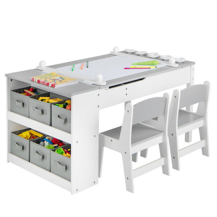 BM3- 2-in-1 Kids Wooden Art Table and Art Easel Set with Chairs Storage Bins Paper Roll - Likeshoppe 