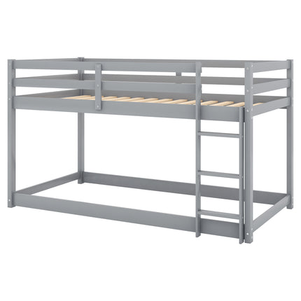 AS29- Twin over Twin Floor Bunk Bed with Ladder - Likeshoppe 