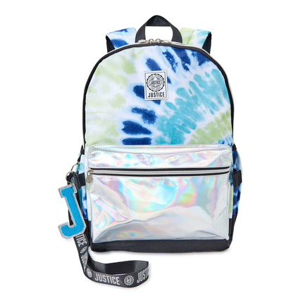 BZ2- Justice Girls 17" Laptop Backpack, Lunch Tote and Pencil Case, 3-Piece Set Metallic Print Blue Tie Dye - Likeshoppe 