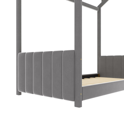 AS15- Twin Size Velvet House Bed Wood Bed - Likeshoppe 