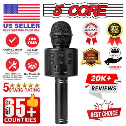 CC20- 5 Core Karaoke Wireless Microphones Bluetooth • w Stereo Mic Speaker • Portable Recording Microfono Inalambrico • SD Card & USB • Gifts Music Toys for Kids and Adults All Age- WM SPK BLK - Likeshoppe 
