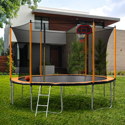 BA8- 15FT Trampoline with Basketball Hoop Inflator and Ladder(Inner Safety Enclosure) Orange - Likeshoppe 