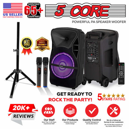 CC6- 5 Core Powered PA Speaker 80W RMS Portable Active Powered DJ Audio System w Bluetooth 5.1 Two Wireless UHF Mics and Remote - ACTIVE HOME 15 2-MIC - Likeshoppe 