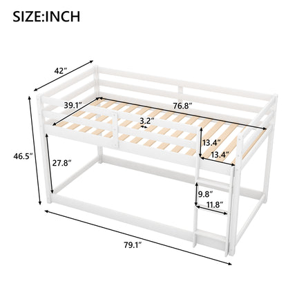 AS29- Twin over Twin Floor Bunk Bed with Ladder - Likeshoppe 
