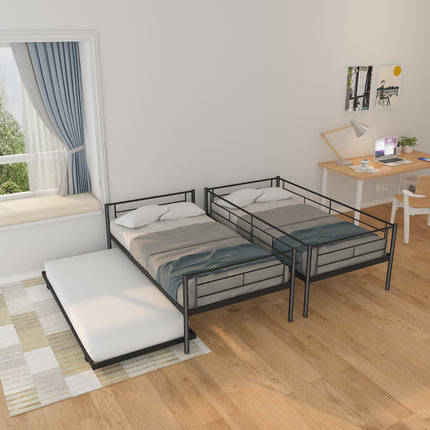 AS17- Twin Over Twin Metal Bunk Bed Frame with Trundle(Upgrade reinforcement version) - Likeshoppe 