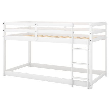 AS29- Twin over Twin Floor Bunk Bed with Ladder - Likeshoppe 