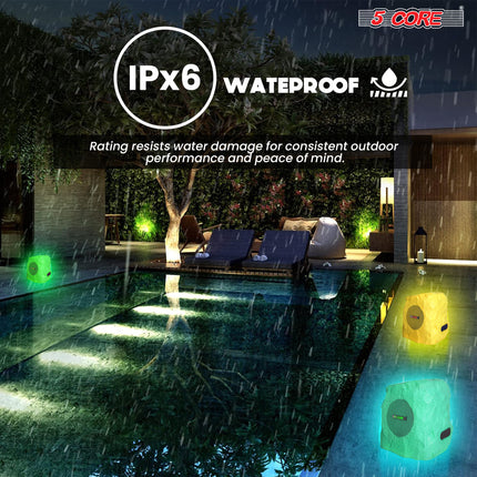 CC15- 5 Core Outdoor Speakers Bluetooth Waterproof Linkable TWS 10W RMS Pool Patio Garden Wireless Subwoofer Outside Solar Rock Speaker w LED Light All Season Use - GRDNSPK SP GRY - Likeshoppe 