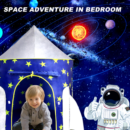 BE6- Kids Tent Rocket Spaceship, Kids Play Tent, Unicorn Tent for Boys & Girls, Kids Playhouse, Pop up Tents Foldable, Toddler Tent, Gift for Kids, Indoor & Outdoor, Blue, Space Theme - Likeshoppe 