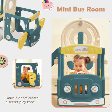 BB22- Kids Swing-N-Slide with Bus Play Structure; Freestanding Bus Toy with Slide&Swing for Toddlers; Bus Slide Set with Basketball Hoop - Likeshoppe 