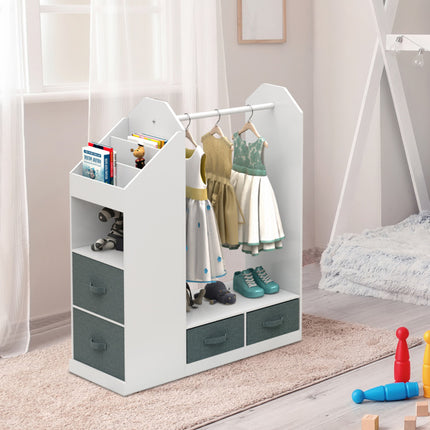 AX6- Kids Costume Organizer; Costume Rack; Kids Armoire; Open Hanging Armoire Closet with Mirror-WHITE - Likeshoppe 