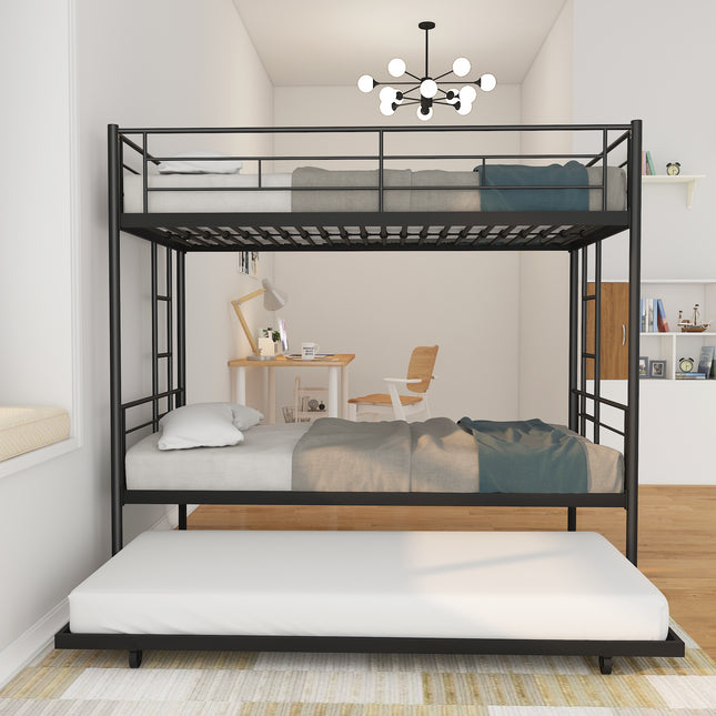 AS17- Twin Over Twin Metal Bunk Bed Frame with Trundle(Upgrade reinforcement version) - Likeshoppe 