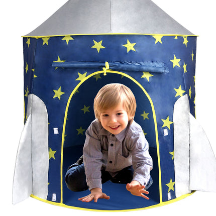 BE6- Kids Tent Rocket Spaceship, Kids Play Tent, Unicorn Tent for Boys & Girls, Kids Playhouse, Pop up Tents Foldable, Toddler Tent, Gift for Kids, Indoor & Outdoor, Blue, Space Theme - Likeshoppe 
