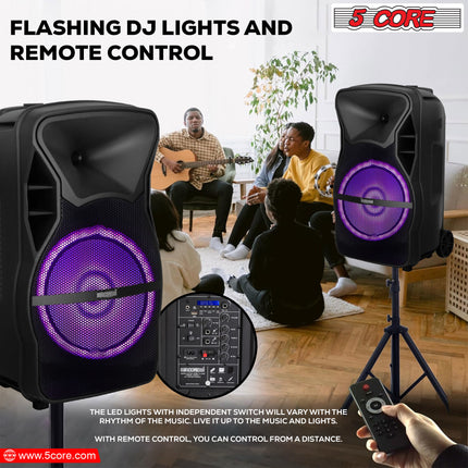CC9- 5 Core DJ speakers 12" Rechargeable Powered PA system 500W Loud Speaker Bluetooth USB SD Card AUX MP3 FM LED Ring - ACTIVE HOME 12 2-MIC - Likeshoppe 