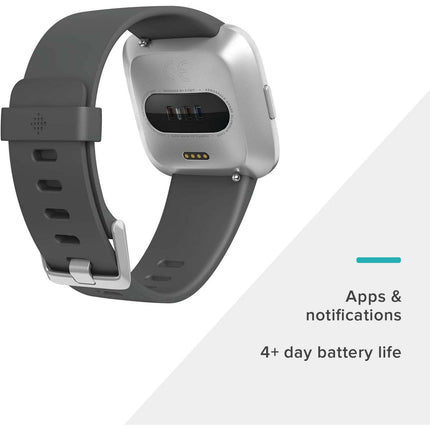 CB6-  Versa Lite Edition Smartwatch Silver Aluminum Case Charcoal Silicone Band - Likeshoppe 