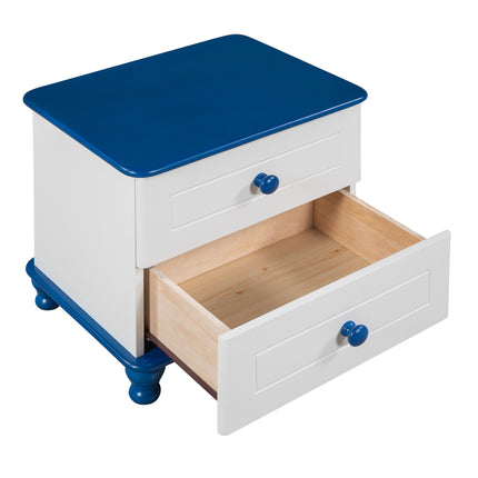 AW2- Wooden Nightstand with Two Drawers for Kids,End Table for Bedroom,White+Blue - Likeshoppe 