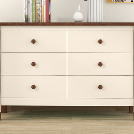 AU10- Wooden Storage Dresser with 6 Drawers,Storage Cabinet for kids Bedroom,Cream+Walnut - Likeshoppe 