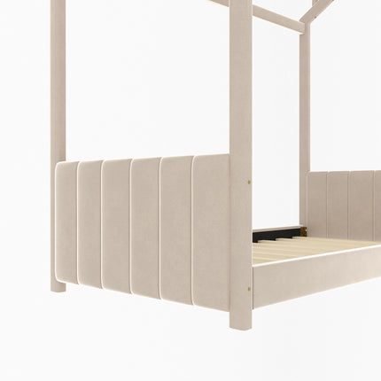 AS15- Twin Size Velvet House Bed Wood Bed - Likeshoppe 