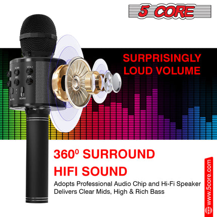 CC20- 5 Core Karaoke Wireless Microphones Bluetooth • w Stereo Mic Speaker • Portable Recording Microfono Inalambrico • SD Card & USB • Gifts Music Toys for Kids and Adults All Age- WM SPK BLK - Likeshoppe 