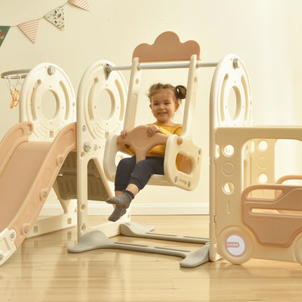BB22- Kids Swing-N-Slide with Bus Play Structure; Freestanding Bus Toy with Slide&Swing for Toddlers; Bus Slide Set with Basketball Hoop - Likeshoppe 