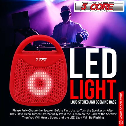 CC25- 4" Portable Bluetooth Speaker Outdoor Wireless Mini 40W with Loud Stereo and Booming Bass, USB, FM, 10H Playtime, LED Party Lights, Water Resistant 5 Core - BLUETOOTH 13R - Likeshoppe 