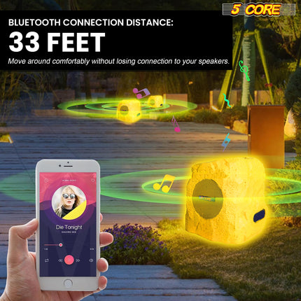 CC15- 5 Core Outdoor Speakers Bluetooth Waterproof Linkable TWS 10W RMS Pool Patio Garden Wireless Subwoofer Outside Solar Rock Speaker w LED Light All Season Use - GRDNSPK SP GRY - Likeshoppe 
