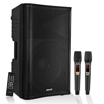 CC7- 5 Core Powered PA Speaker 200W RMS Portable Active Powered DJ Audio System w Bluetooth 5.1 Two Wireless UHF Mics and Remote - Likeshoppe 