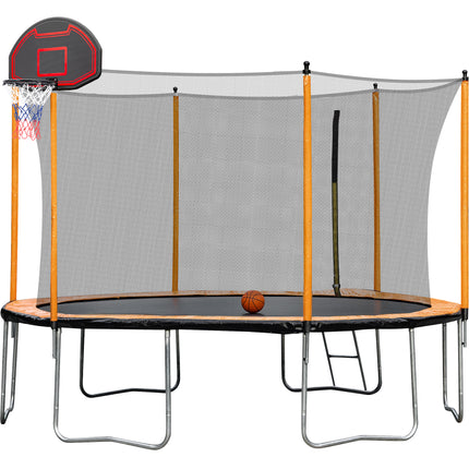 BA8- 15FT Trampoline with Basketball Hoop Inflator and Ladder(Inner Safety Enclosure) Orange - Likeshoppe 