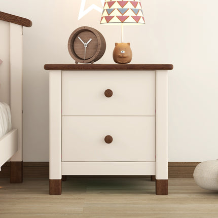 AW5- Wooden Nightstand with Two Drawers for Kids,End Table for Bedroom,Cream+Walnut - Likeshoppe 