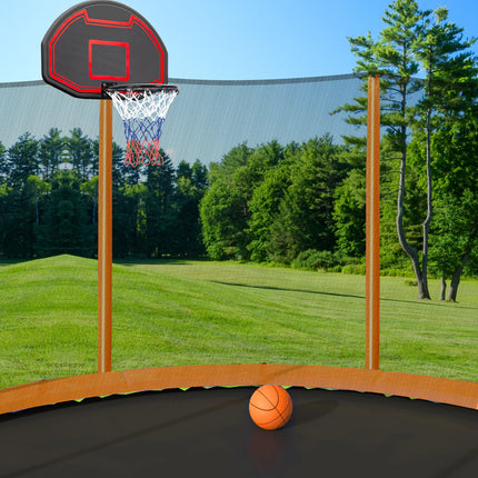BA19- 10FT Trampoline with Basketball Hoop Inflator and Ladder(Inner Safety Enclosure) Orange - Likeshoppe 