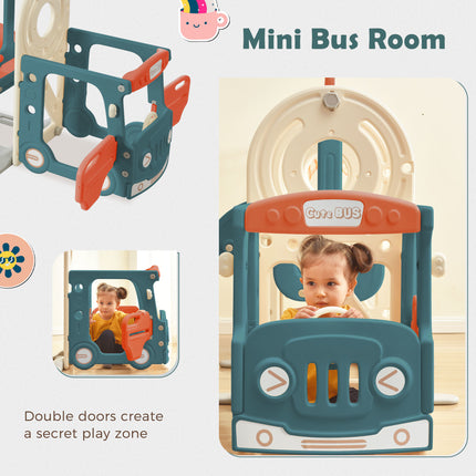 BB21- Kids Slide with Bus Play Structure; Freestanding Bus Toy with Slide for Toddlers; Bus Slide Set with Basketball Hoop - Likeshoppe 