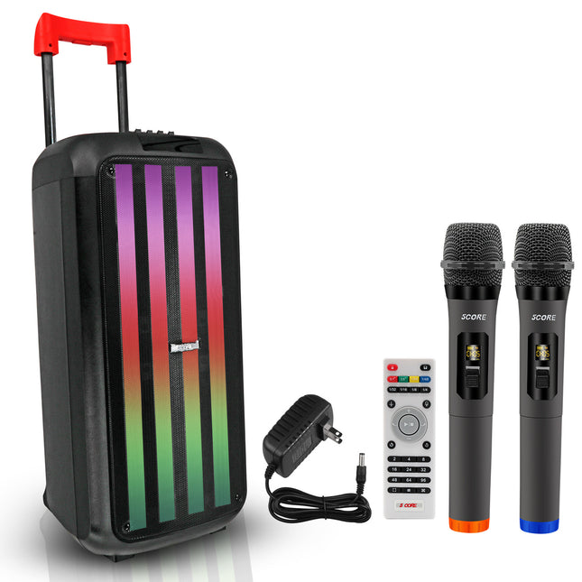 CC14- 5 Core Bluetooth Speaker Karaoke Machine • 8" 3 Way Speaker • Portable Singing PA System • w DJ Light • FM + TWS + USB + SD Card + AUX + REC • Party Speakers Include Two Wireless Mics- PLB 8X2 2MIC - Likeshoppe 