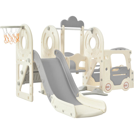BB22- Kids Swing-N-Slide with Bus Play Structure; Freestanding Bus Toy with Slide&Swing for Toddlers; Bus Slide Set with Basketball Hoop - Likeshoppe 
