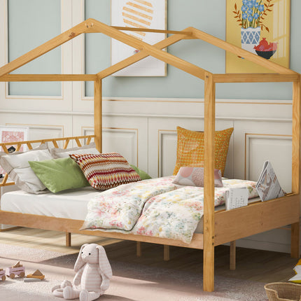 AS27- Full Size Wood House Bed with Storage Space - Likeshoppe 