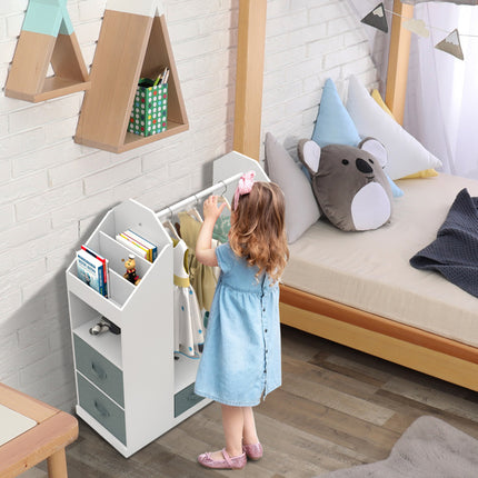 AX2- Kids Costume Organizer, Costume Rack, Kids Armoire, Open Hanging Armoire Closet with Mirror-WHITE - Likeshoppe 