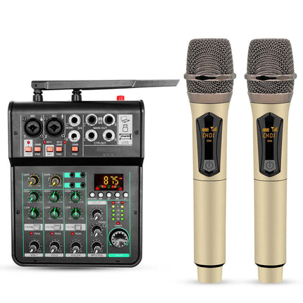 CC5- 5 Core Audio Mixer 4 Channel DJ Mixing Board Small Bluetooth USB Mezclador De Audio w Phantom Power Console for Live Recording Podcast Karaoke - MX 4CH 2MIC GLD - Likeshoppe 