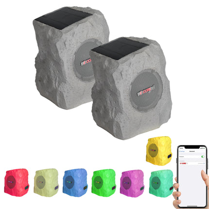 CC15- 5 Core Outdoor Speakers Bluetooth Waterproof Linkable TWS 10W RMS Pool Patio Garden Wireless Subwoofer Outside Solar Rock Speaker w LED Light All Season Use - GRDNSPK SP GRY - Likeshoppe 