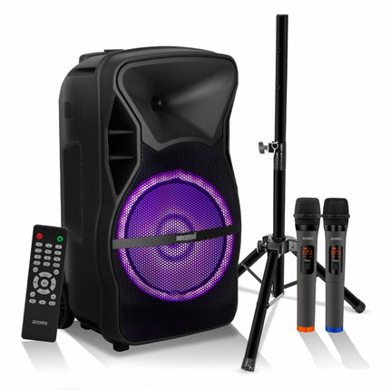 CC9- 5 Core DJ speakers 12" Rechargeable Powered PA system 500W Loud Speaker Bluetooth USB SD Card AUX MP3 FM LED Ring - ACTIVE HOME 12 2-MIC - Likeshoppe 