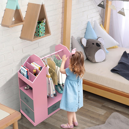 AX1- Kids Costume Organizer, Costume Rack, Kids Armoire, Open Hanging Armoire Closet with Mirror-PINK - Likeshoppe 