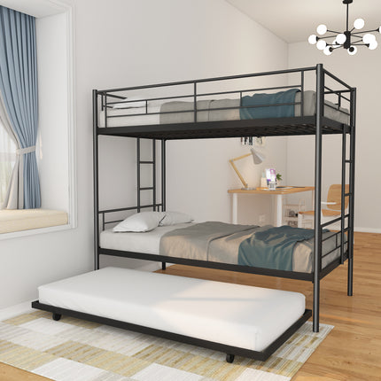AS17- Twin Over Twin Metal Bunk Bed Frame with Trundle(Upgrade reinforcement version) - Likeshoppe 