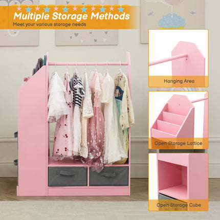 AX1- Kids Costume Organizer, Costume Rack, Kids Armoire, Open Hanging Armoire Closet with Mirror-PINK - Likeshoppe 