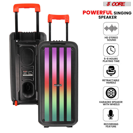 CC14- 5 Core Bluetooth Speaker Karaoke Machine • 8" 3 Way Speaker • Portable Singing PA System • w DJ Light • FM + TWS + USB + SD Card + AUX + REC • Party Speakers Include Two Wireless Mics- PLB 8X2 2MIC - Likeshoppe 