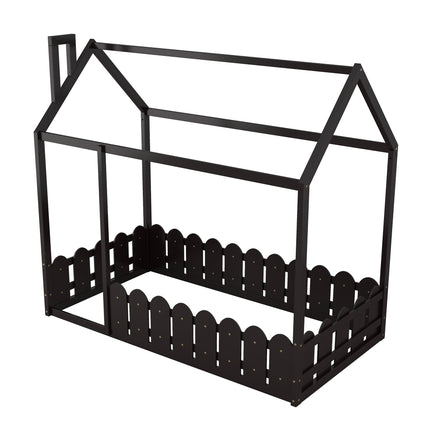 AS24- (Slats are not included) Twin Size Wood Bed House Bed Frame with Fence;  for Kids;  Teens;  Girls;  Boys - Likeshoppe 