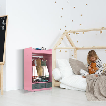 AX5- Kids Costume Organizer; Costume Rack; Kids Armoire; Open Hanging Armoire Closet with Mirror-PINK - Likeshoppe 