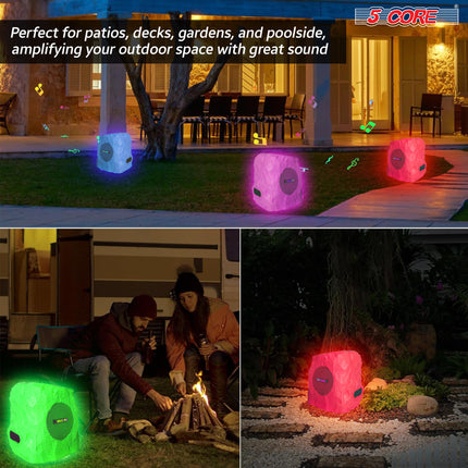CC15- 5 Core Outdoor Speakers Bluetooth Waterproof Linkable TWS 10W RMS Pool Patio Garden Wireless Subwoofer Outside Solar Rock Speaker w LED Light All Season Use - GRDNSPK SP GRY - Likeshoppe 