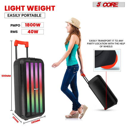 CC14- 5 Core Bluetooth Speaker Karaoke Machine • 8" 3 Way Speaker • Portable Singing PA System • w DJ Light • FM + TWS + USB + SD Card + AUX + REC • Party Speakers Include Two Wireless Mics- PLB 8X2 2MIC - Likeshoppe 