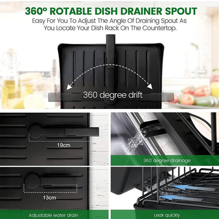 BY5- 2 Tier Dish Rack for Kitchen Counter,Dish Drying Rack with 360°Drainage,Dish Drainboard Set with Cutlery Holder and 4 Cup Holder,Dish drainers Over Sink Drying Rack On Counter - Likeshoppe 